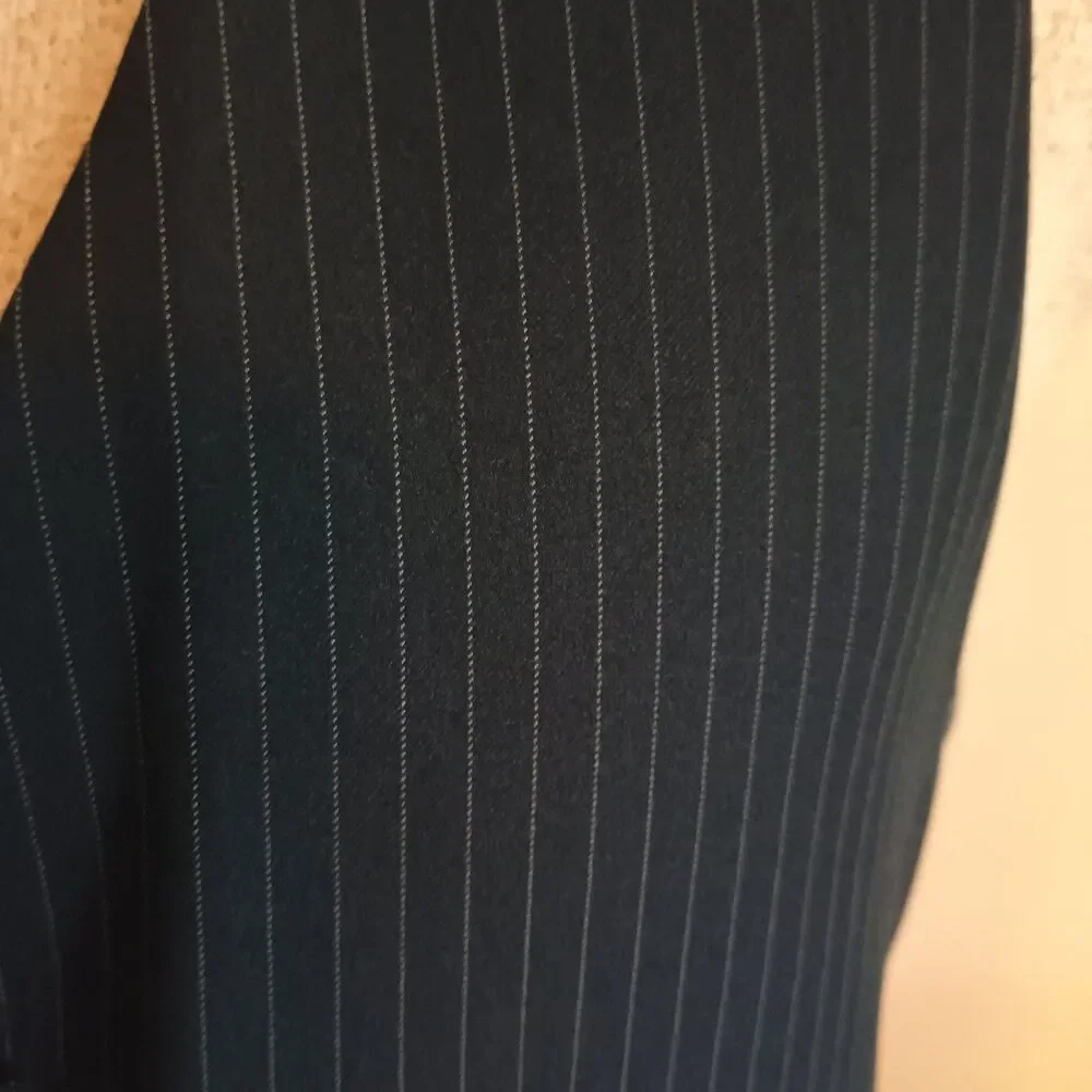 VINTAGE SAXONY HALL Mens 42L Navy Stripe 3-Piece Suit Vest  Pants 36x34 70s READ